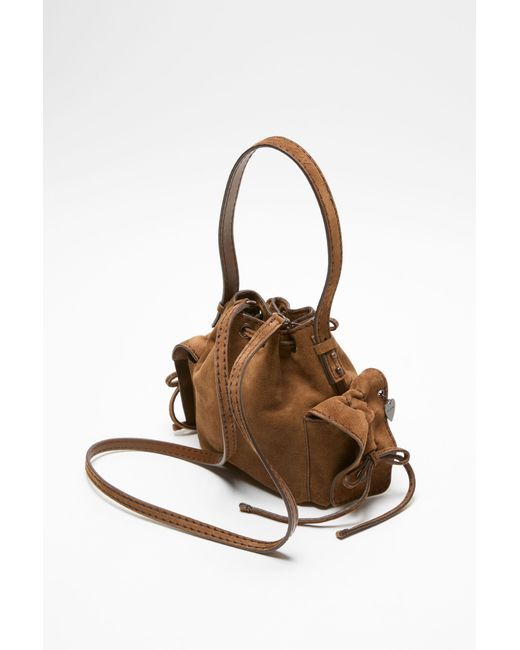 Acne Brown Mini Multipocket Suede Shoulder Bag