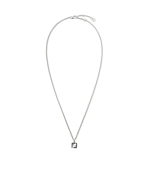 Fendi White Ff Pendant Chain-Linked Necklace for men
