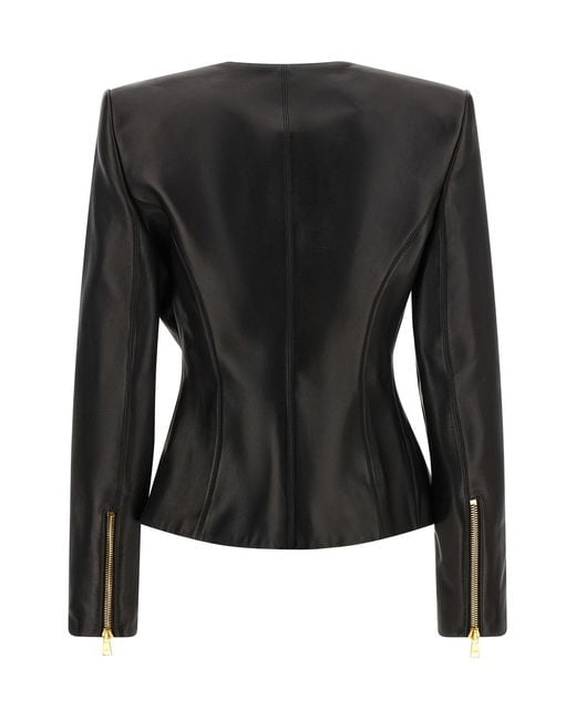 Balmain Black Zip-Up Leather Jacket