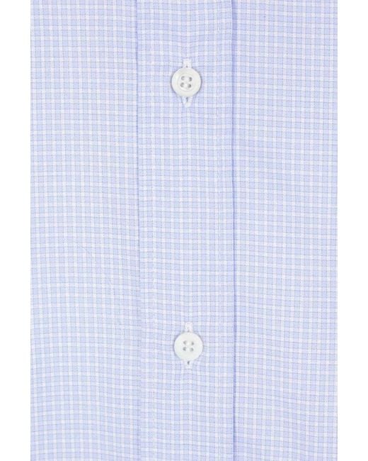 Brunello Cucinelli Blue Striped Curved Hem Shirt for men