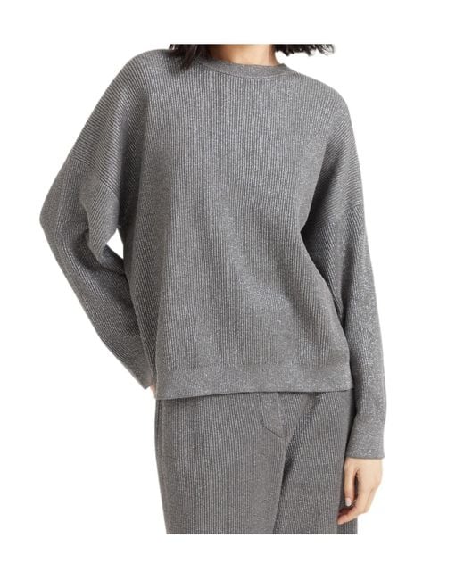 Brunello Cucinelli Gray Crewneck Knitted Sweater