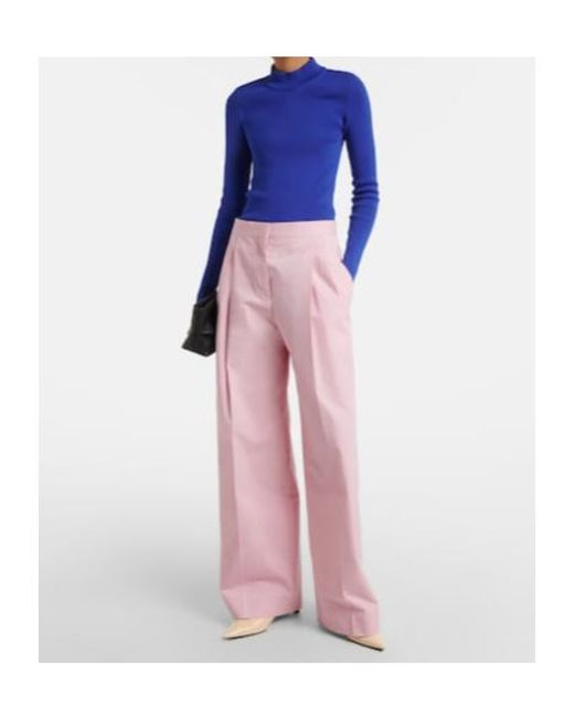 Jil Sander Pink Pleated Cotton Wide-Leg Pants