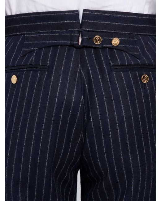 Thom Browne Blue Ground Chalk-Stripe Flannel Trousers for men