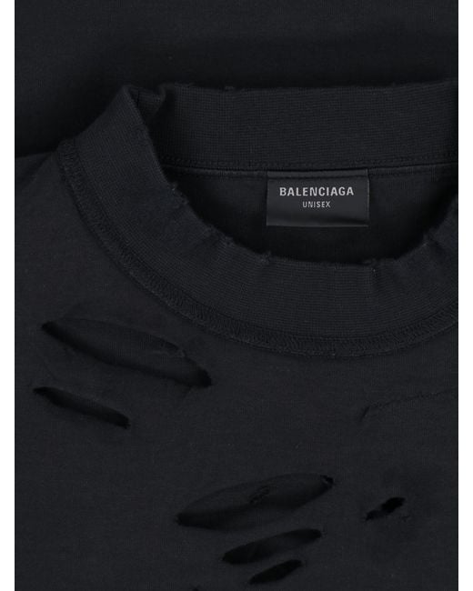 Balenciaga Black Logo Printed Distressed T-Shirt for men