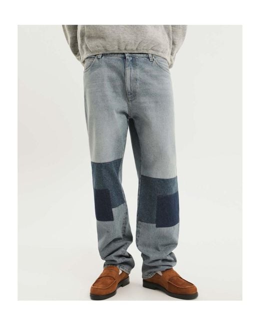 1989 STUDIO Blue Patchwork Straight-Leg Jeans for men