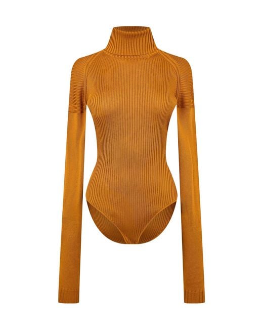 Bottega Veneta Orange Solid Color Bodysuit