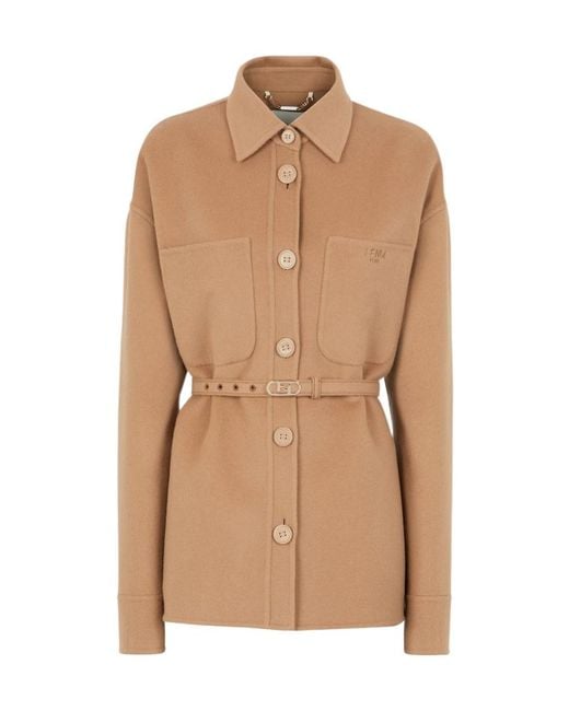 Fendi Natural Logo Plaque Belted Jacket