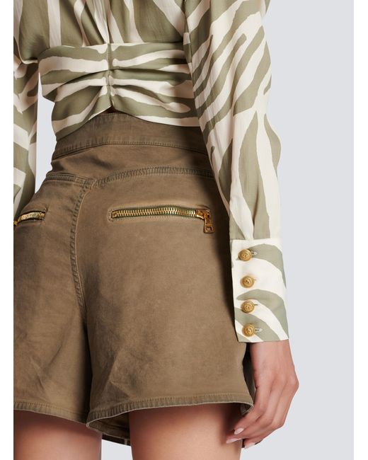 Balmain White Animal Printed Cropped Shirt