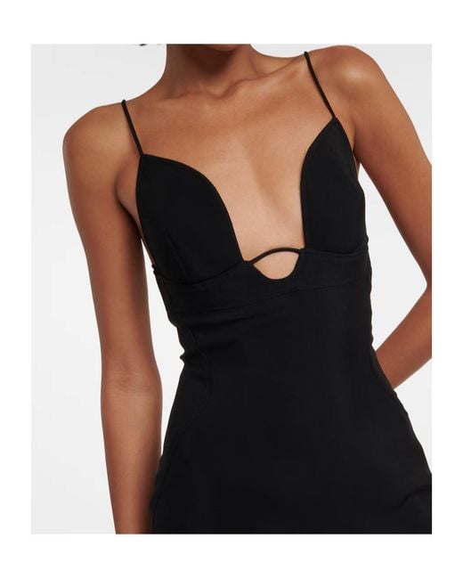 Mugler Black Sewn Off-The-Shoulder Dress