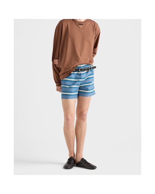 Prada Blue Striped Swim Trunks for men