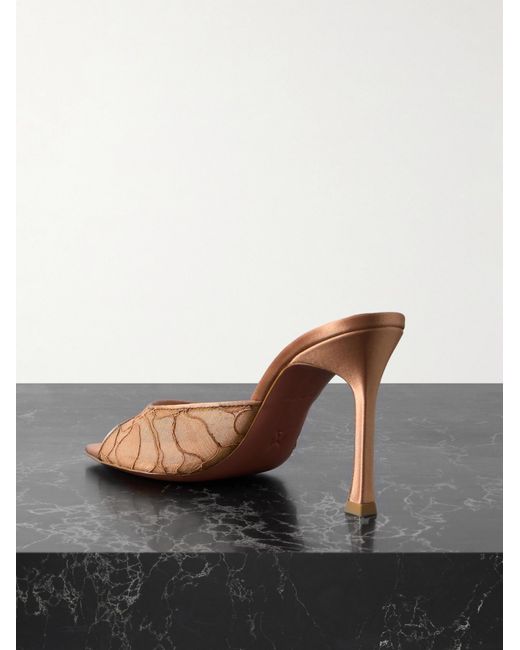 AMINA MUADDI Brown Alexa Satin And Corded-Lace Sandals
