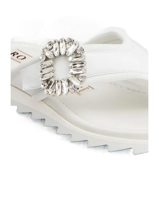 Roger Vivier White Slidy Viv' Thong Mules