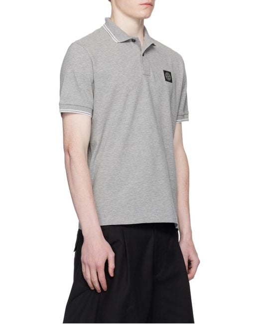 Stone Island Gray Slim-Fit Short-Sleeve Polo Shirt With Striped Details for men