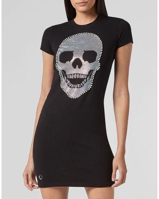 Philipp Plein Black Logo Details T-Shirt Dress