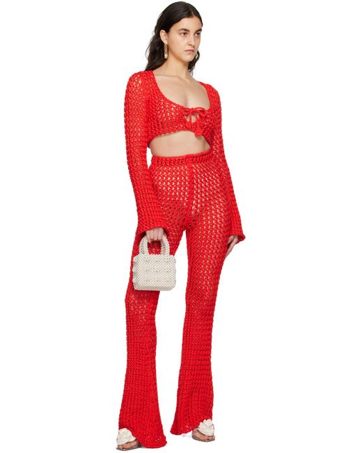Moschino Red Crocheted Casual Pants