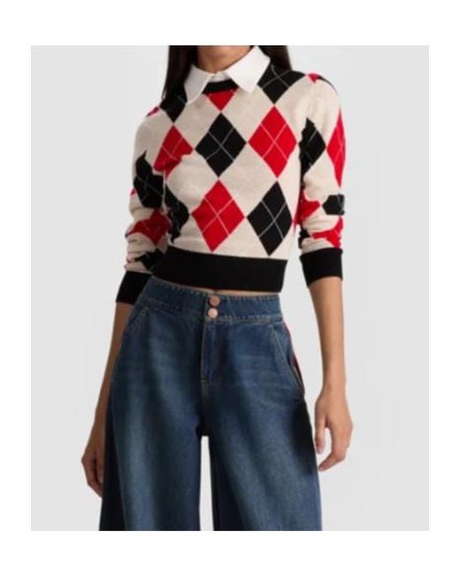 Alice + Olivia Red Carolann Argyle Pullover
