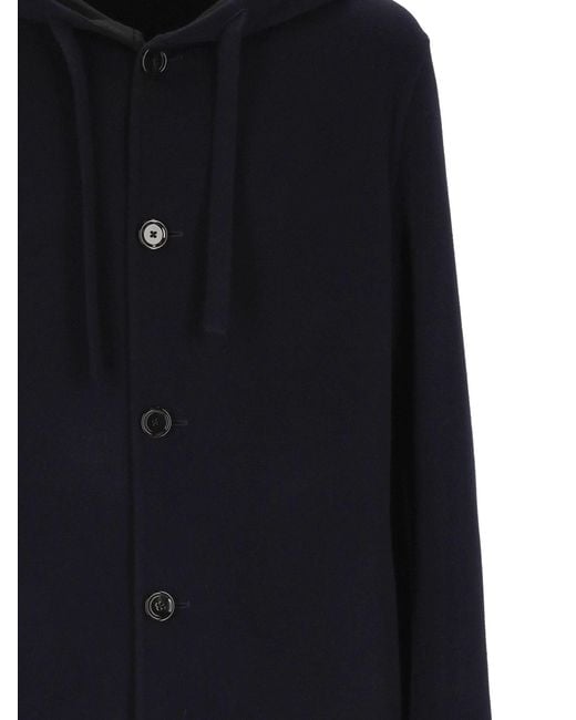 Lardini Blue Single-Breasted Hooded Coat for men