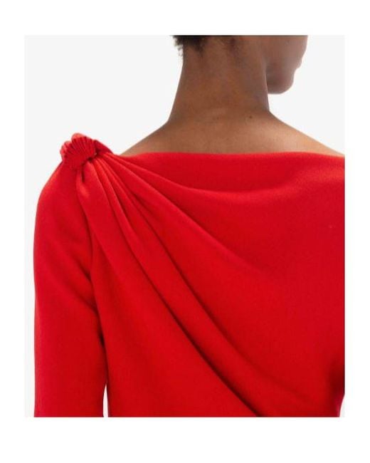 J.W. Anderson Red Jw Anderson V-Neck Ruched Midi Dress