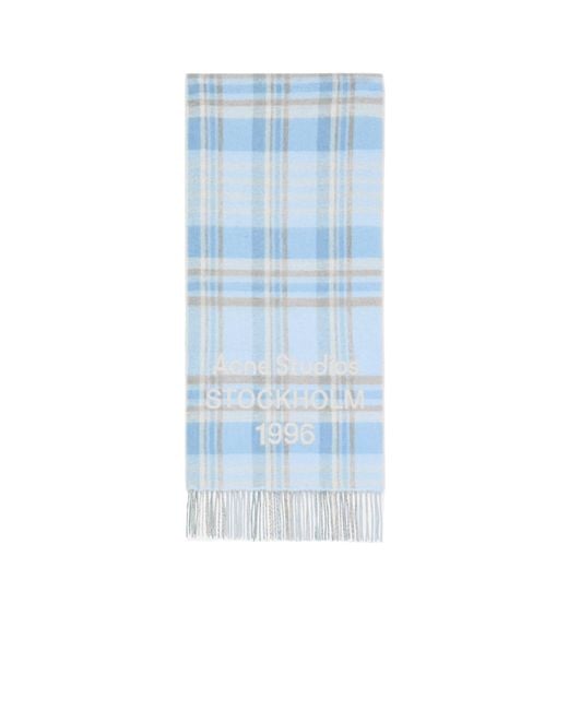 Acne Blue Plaid Fringed Scarf for men