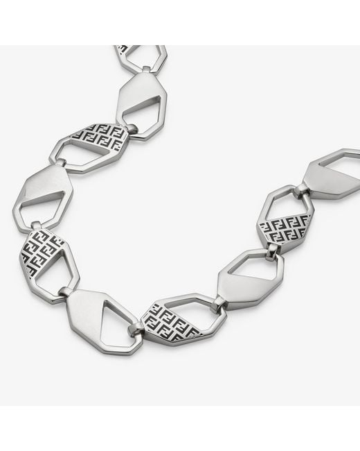 Fendi White Hexagon Chained Necklace for men