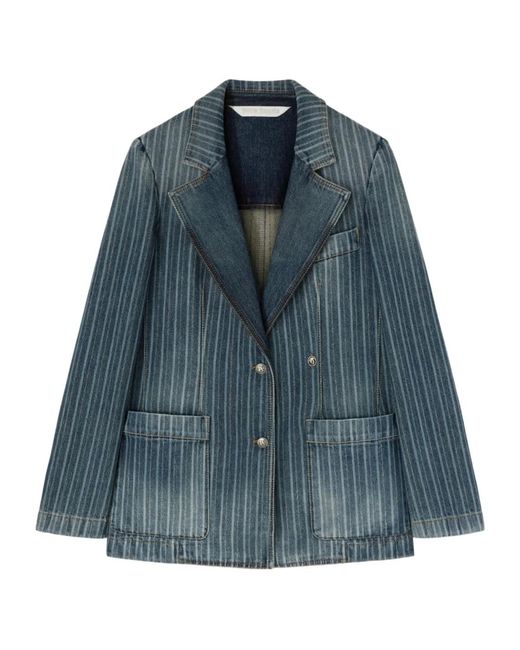 Palm Angels Blue Pinstripe Denim Blazer