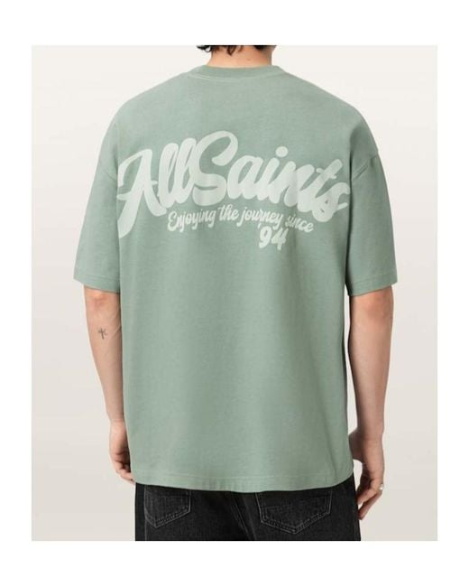 AllSaints Green Odyssey Oversized Short Sleeve Crew T-Shirt for men