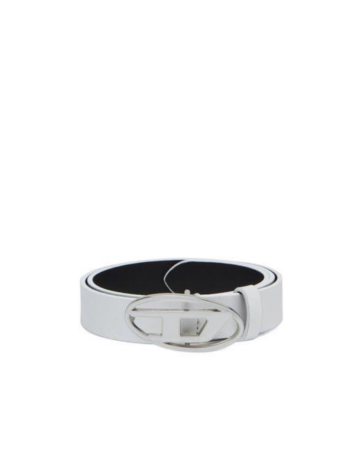 DIESEL White Logo-Plaque Leather Belt