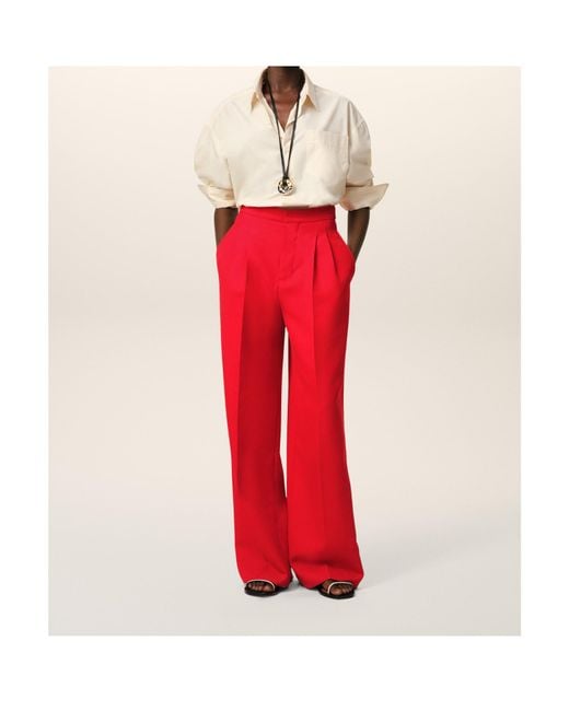 AMI Red High-Waist Wide-Leg Trousers