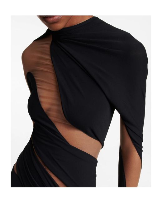 Mugler Black Draped Sheer Decorative Dress