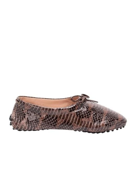 Alberta Ferretti Brown Bow-Detail Ballet Flats