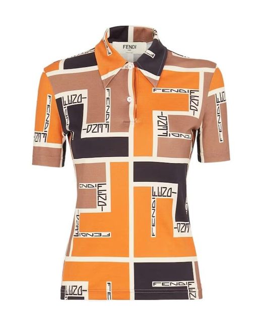 Fendi Orange Patterned Polo,