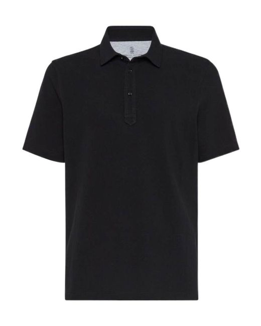 Brunello Cucinelli Black Short-Sleeved Polo Shirt for men