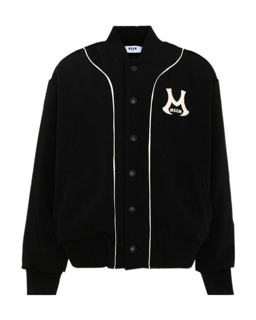 MSGM Black Logo-Patch Bomber Jacket