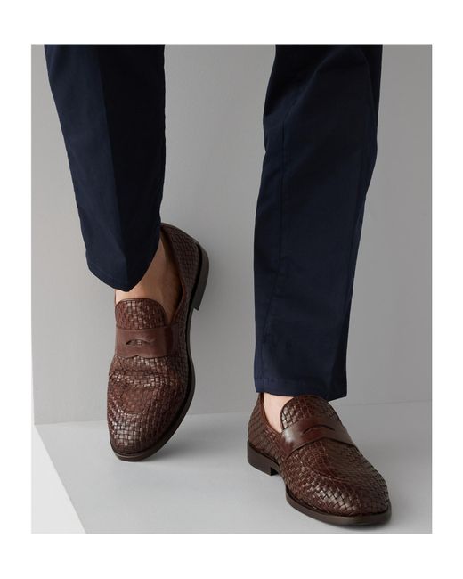 Brunello Cucinelli Brown Interwoven-Designed Slip-On Loafers for men