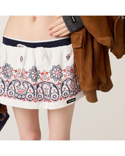 Miu Miu Multicolor Slubbed Poplin Skirt With Print