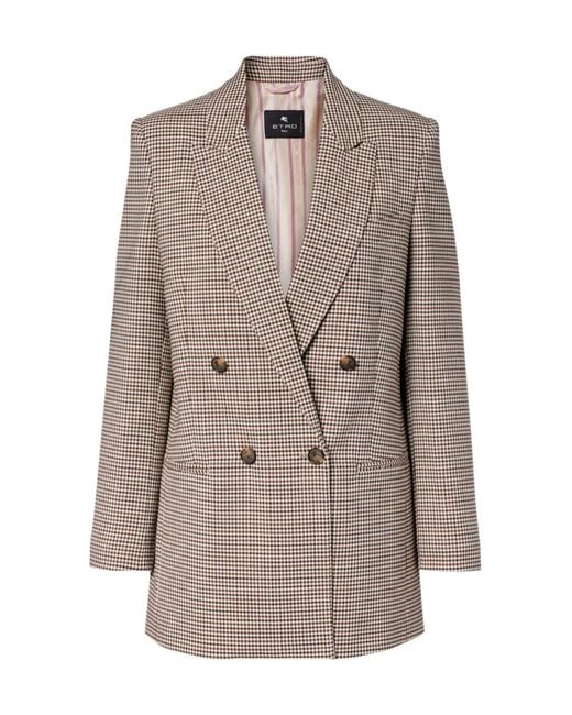 Etro Brown Double-Breasted Wool-Blend Blazer