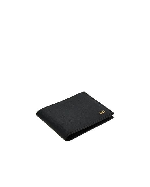 Ferragamo Black Gancini Bi-Fold Leather Wallet for men