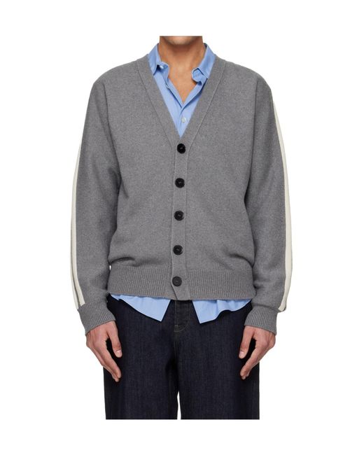 Jil Sander Gray Cashmere Blend Long-Sleeved Knit Cardigan for men
