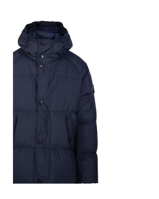 Stone Island Blue Hooded Puffer Jacket for men