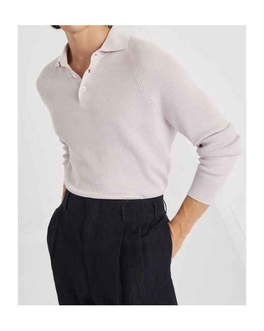 Brunello Cucinelli Multicolor Ribbed-Knit Polo Shirt for men