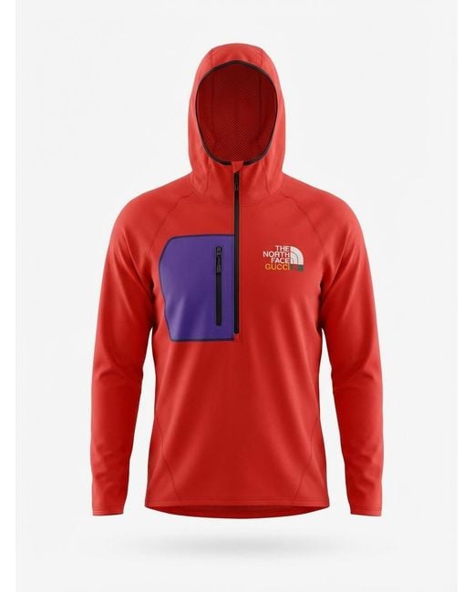 Gucci Red X The North Face Logo Long-Sleeved Hoodie for men