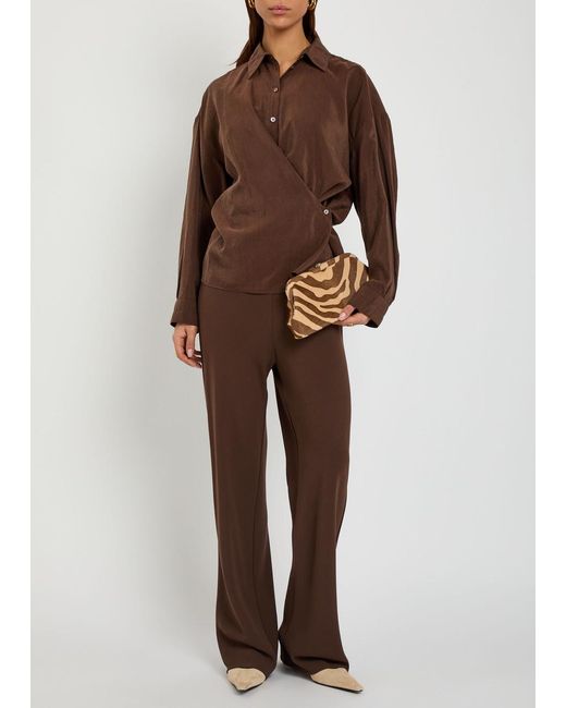 Reformation Brown Gale Straight-Leg Crepe Trousers