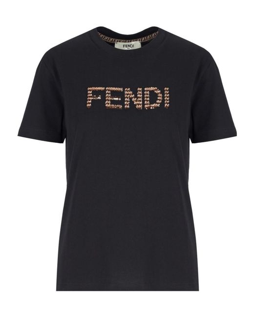 Fendi Black Logo Detailed Crewneck T-Shirt
