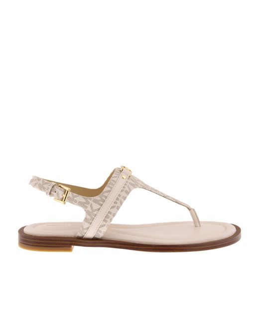 MICHAEL Michael Kors White Mandy Signature Logo T-Strap Sandals