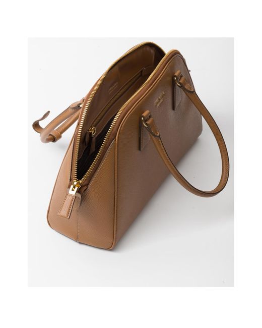Prada Brown Saffiano Zipped Medium Tote Bag