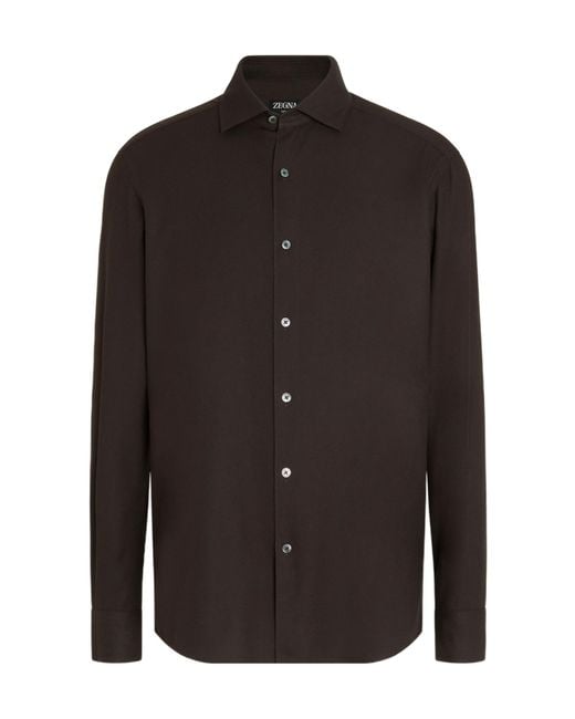 Zegna Black Cashco Long-Sleeve Button-Down Shirt for men