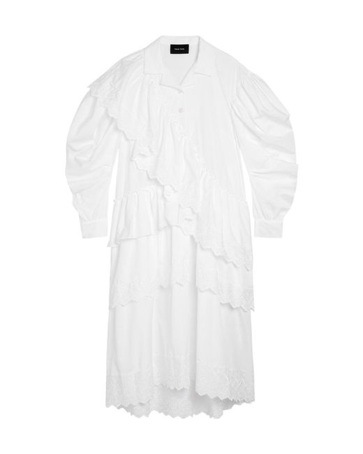 Simone Rocha White Ruffled Cotton Midi Shirt Dress