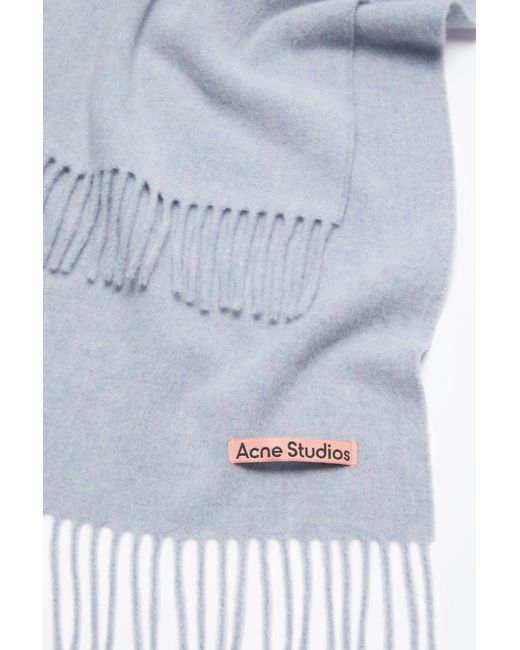 Acne White Logo-Tag Fringed Wool Scarf for men