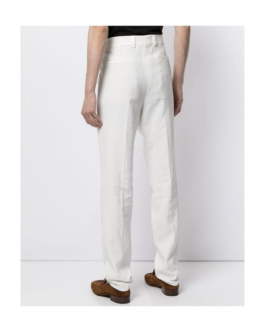 Brunello Cucinelli White Pleat-Detailing Linen Tapered Trousers for men