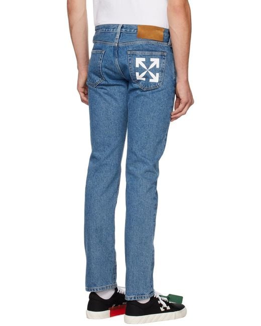 Off-White c/o Virgil Abloh Blue Logo-Print Straight-Leg Jeans for men